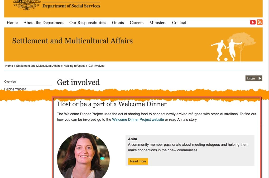 Welcome Dinners named a key resource by Federal Government